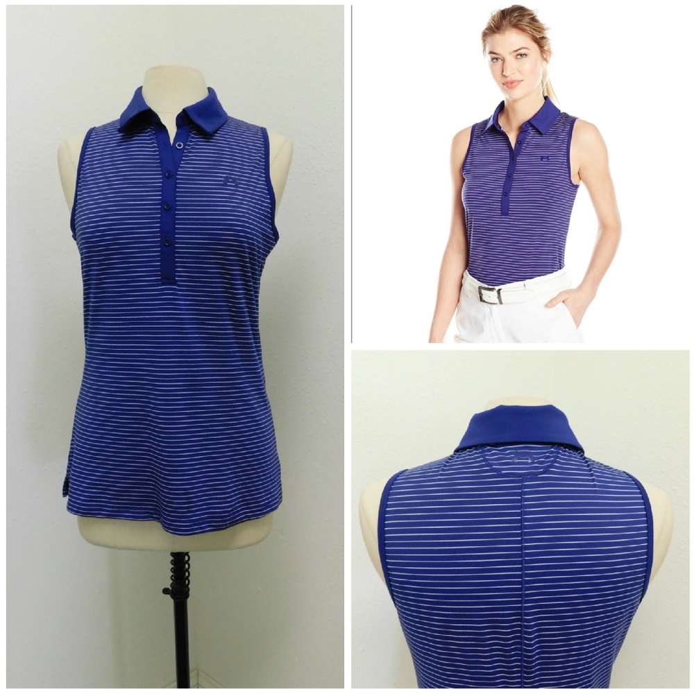 UNDER ARMOUR ~ Zinger Sleeveless Polo BLUE Stripe
